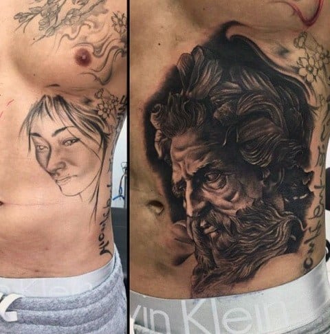 Chest And Rib Cage Side Greek God Mens Cover Up Tattoos