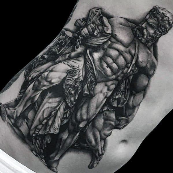 Chest And Ribs Roman Statue Tattoo Designs For Guys