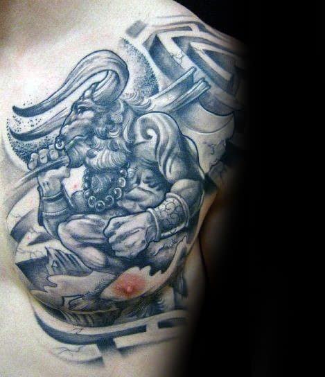 Chest And Shoulder Minotaur Tattoos For Gentlemen