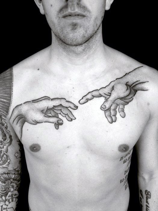 Chest And Shoulder The Creation Of Adam Tattoo Ideas On Guys