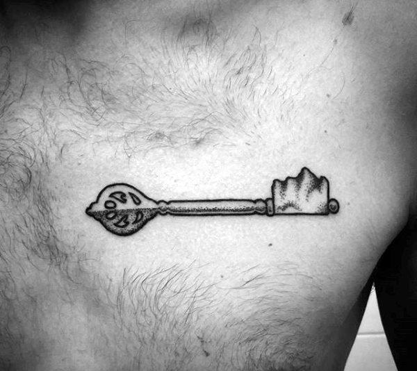 Chest Antique Key Tattoo On Man