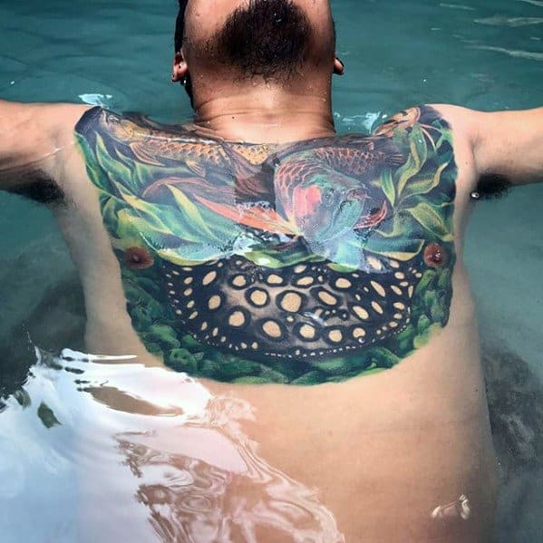 Chest Arowana Guys Tattoos