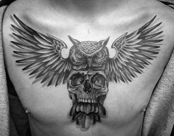 Chest Awesome Owl Skull Tattoos For Men