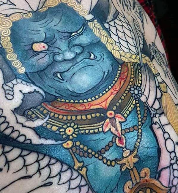 Chest Blue Fudo Myoo Tattoo Designs For Guys