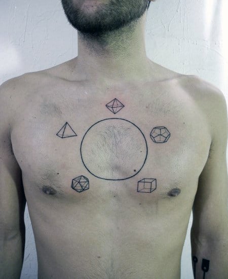 Chest Circle Line Tattoo With Shapes For Men