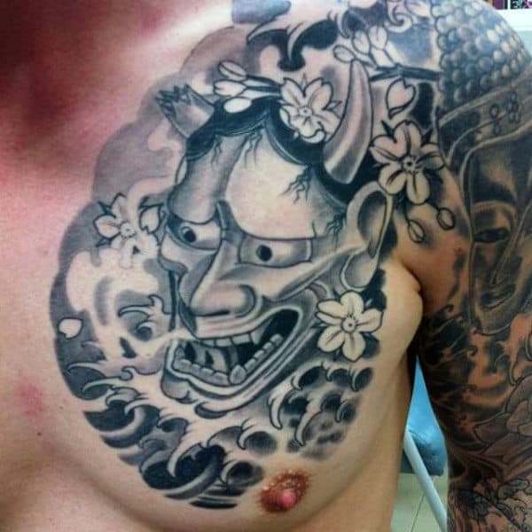 Chest Dragon Flower Tattoo
