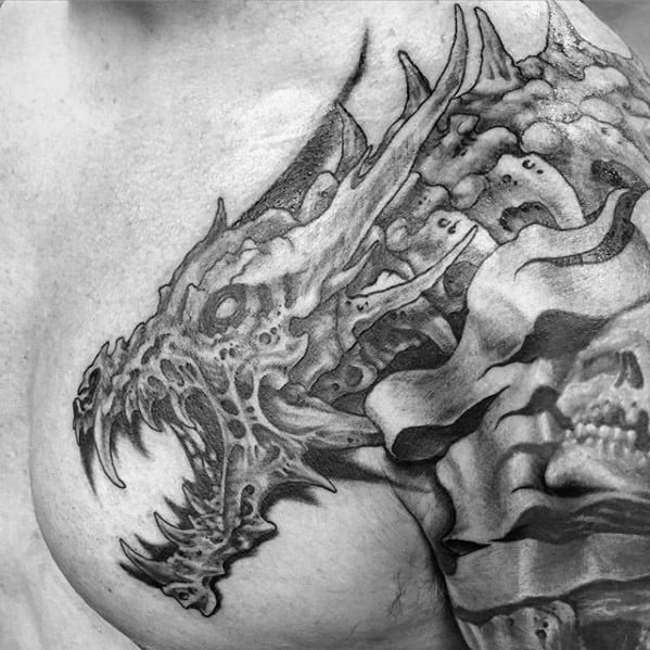Chest Dragon Skull Tattoo Design Ideas For Males