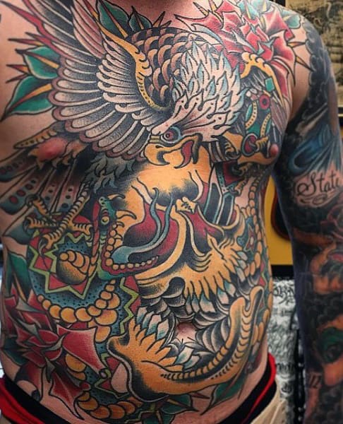 Chest Eagle Men's Color Tattoos