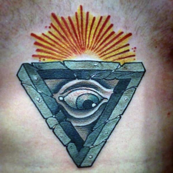 Chest Eye With Sun Rays Mens Penrose Triangle Tattoo Ideas