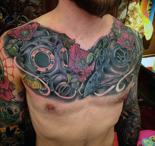 Chest Gas Mask Tattoos For Men