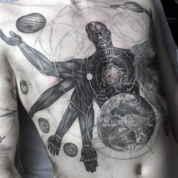 Chest Geometric Mens Celestial Tattoo Design Ideas