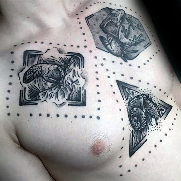 Chest Geometric Snail Male Tattoos