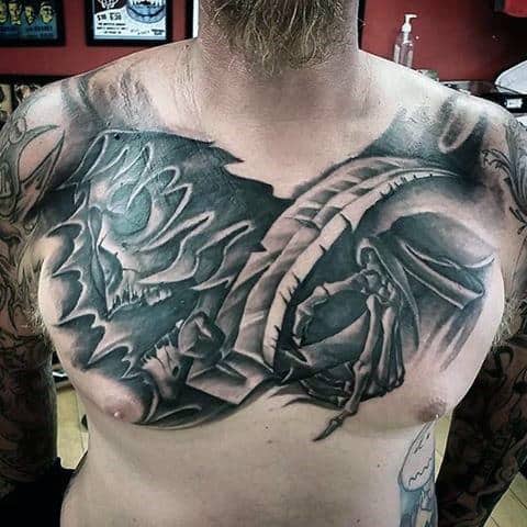 Chest Grim Reaper Tattoo Art For Men