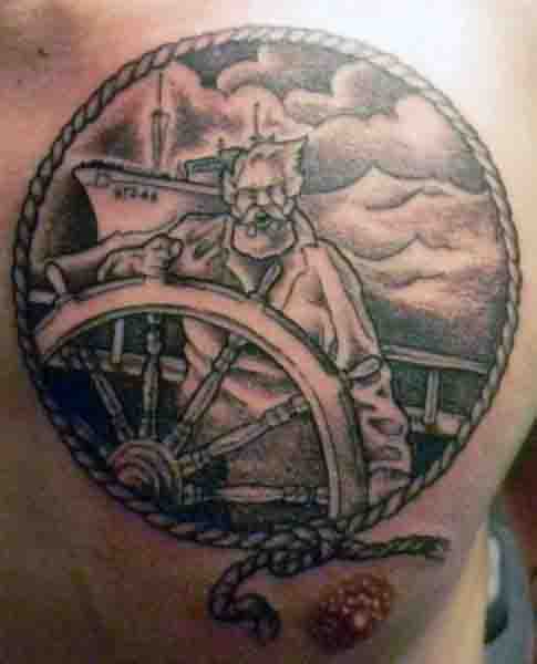 Chest Guys Ships Wheel Tattoo Designs