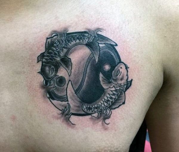 Chest Koi Yin Yang Tattoos For Men