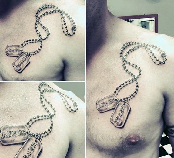 Chest Male Marine Dog Tag Tattoos