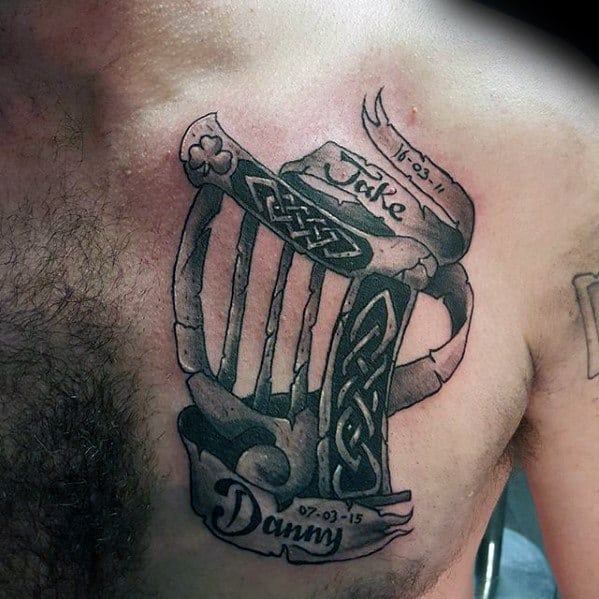 Chest Manly Harp Tattoo Design Ideas For Men