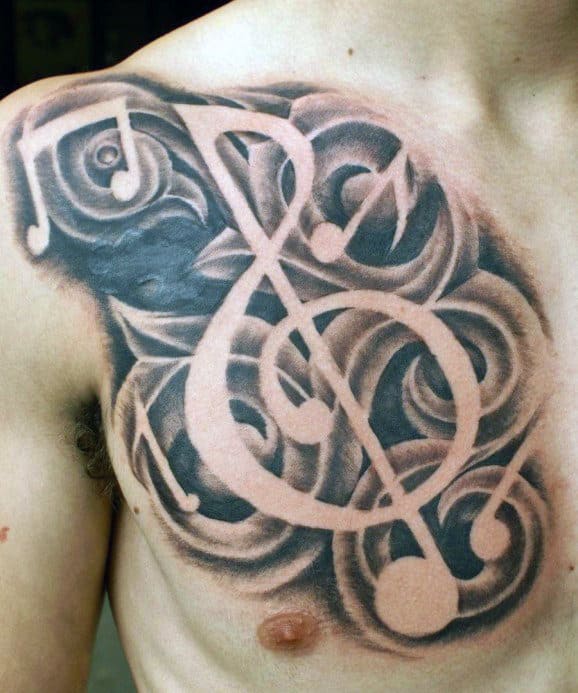 Chest Men Dark Musical Clef Tattoo