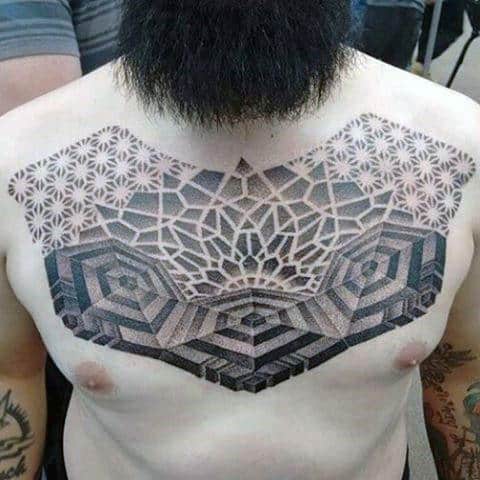 Chest Mens 3d Pointillism Pattern Tattoo Designs