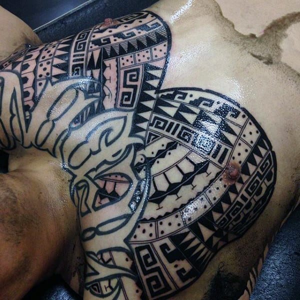 Chest Men's Aztec Pyramids Tattoos
