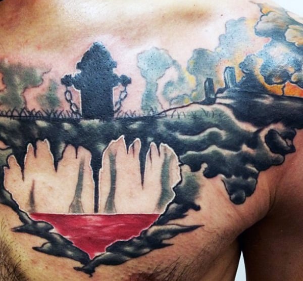 Chest Men's Firefighter Tattoo Ideas With Fire Hydrant
