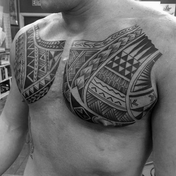 Chest Mens Tribal Tattoos With Polynesian Design