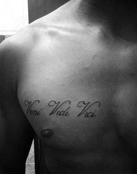 Chest Mens Veni Vidi Vici Tattoo Design Ideas
