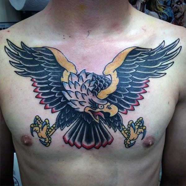 Chest Old School Guys Traditional Eagle Tattoo Ideas