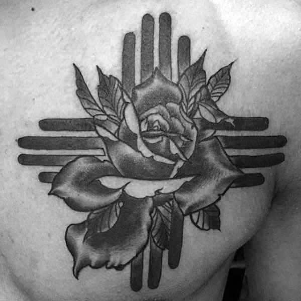 Chest Rose Flower Awesome Zia Tattoos For Men
