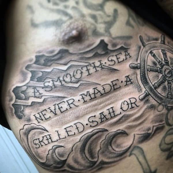 Chest Sailor Wheel Tattoo For Guys