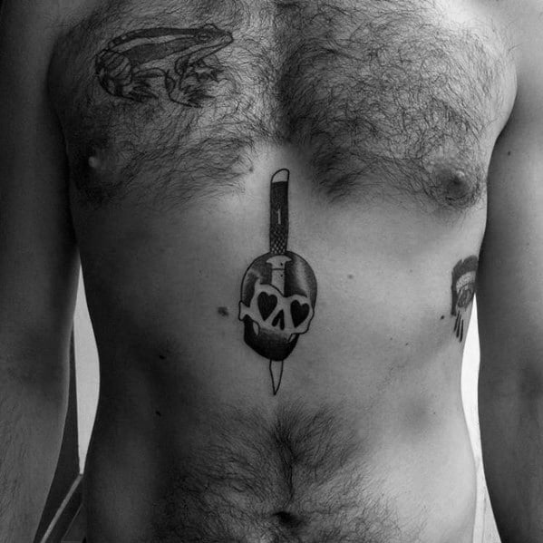 Chest Skull Switchblade Tattoo Ideas For Males