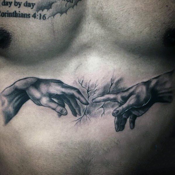 Chest Stone 3d Gentleman With The Creation Of Adam Tattoo