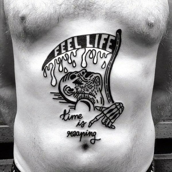 Chest Time Is Reaping Mens Tattoo Scythe Design