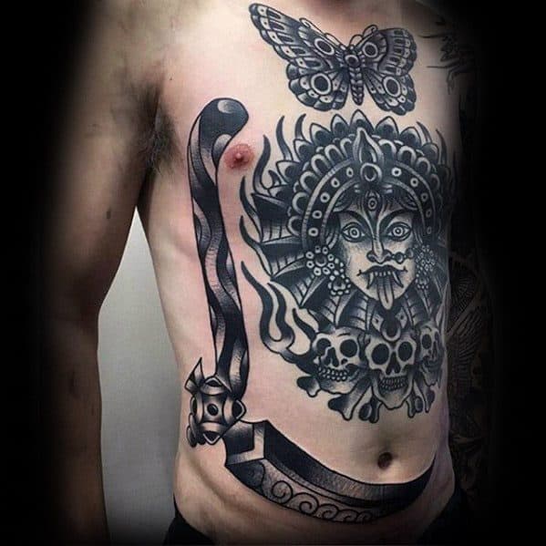 Chest Traditional Old School Male Scythe Tattoo Designs