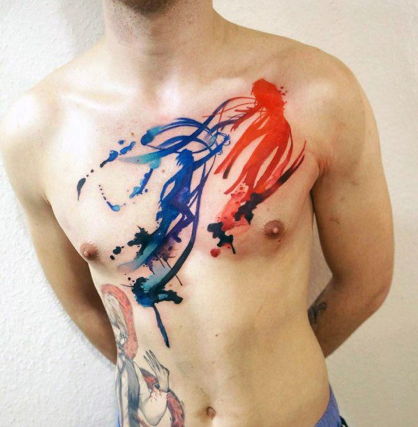 Chest Watercolor Anime Tattoo Ideas For Males
