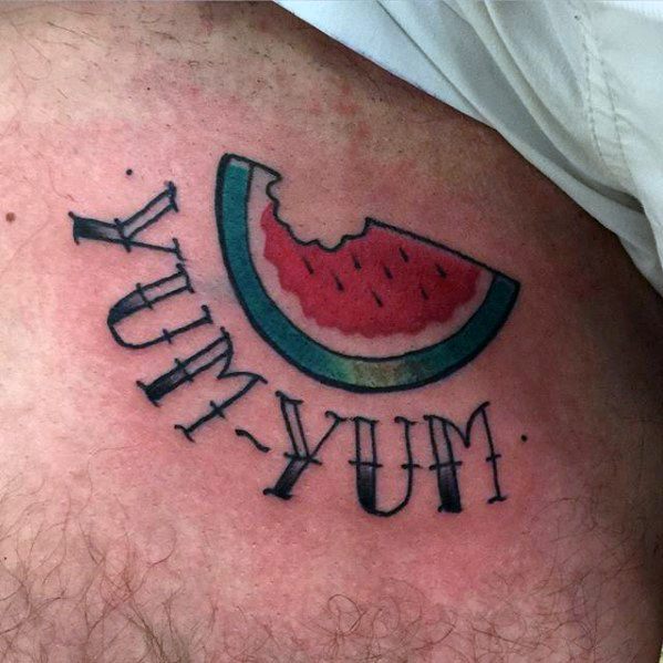 Chest Yum Yum Small Watermelon Mens Tattoo Ideas