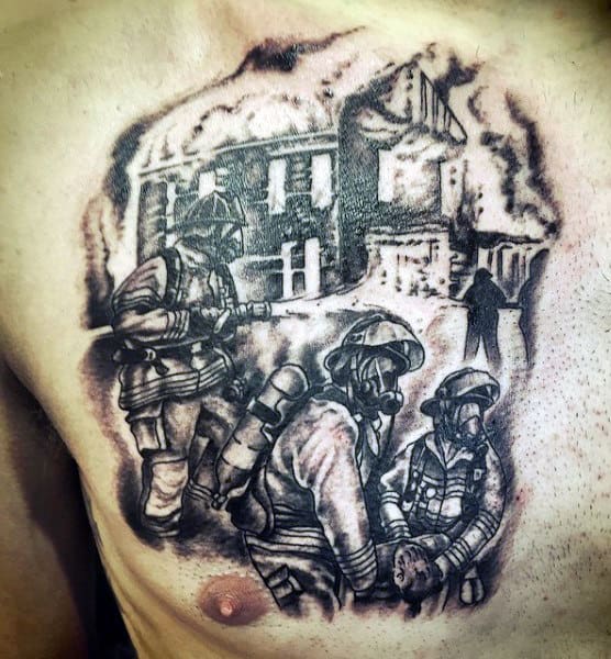 Chest Firefighter Tattoos For Men