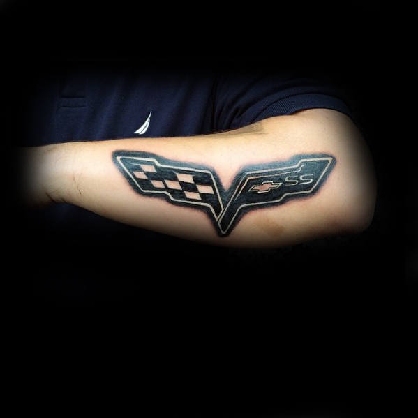 Chevrolet Corvette Mens Outer Forearm Logo Tattoos