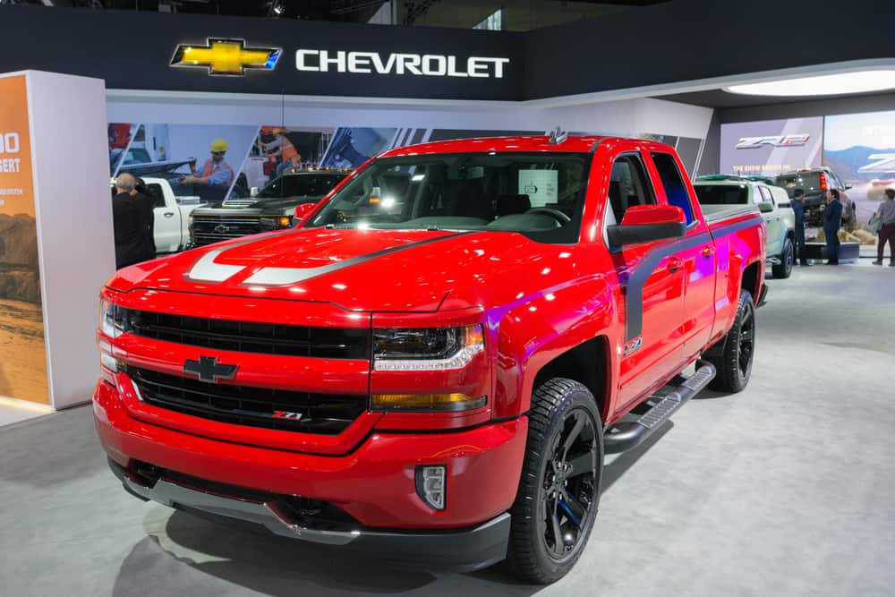red chevrolet silverado 1500 z71 on display during the los angeles auto show