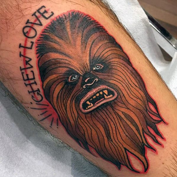 Chewbacca Head Mens Leg Tattoo