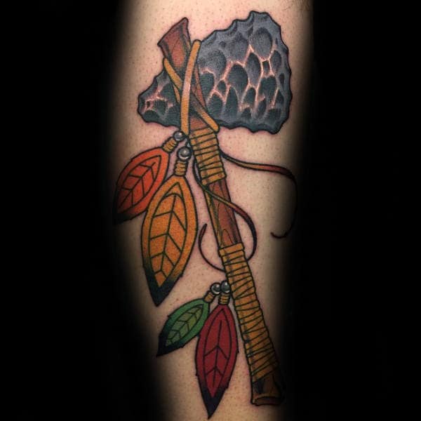 Chicago Blackhawks Themed Tomahawk Mens Forearm Tattoo