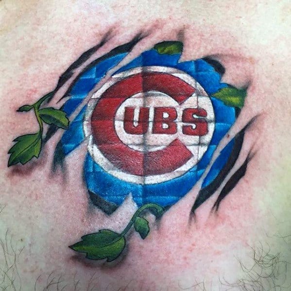 Chicago Cubs Ripped Skin 3d Upper Chest Guys Tattoos