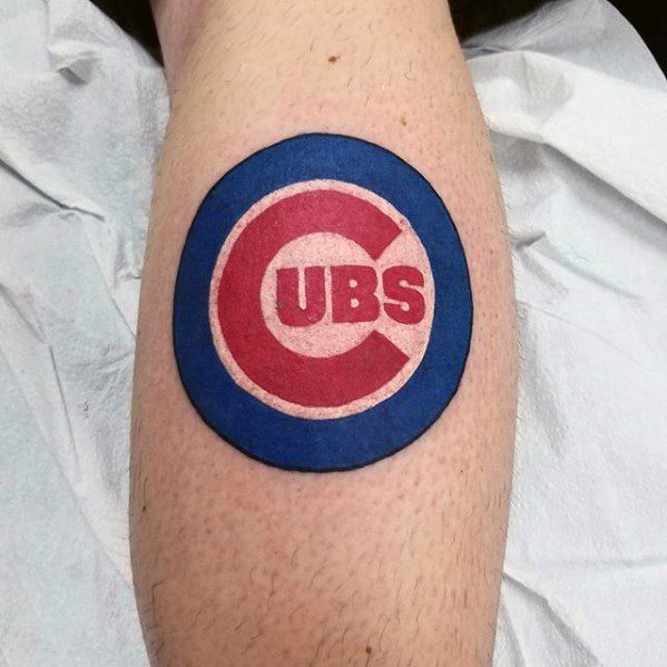 Chicago Cubs Tattoo On Men Leg Calf