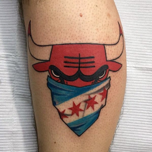 Chicago Flag Bulls Mens Leg Tattoo