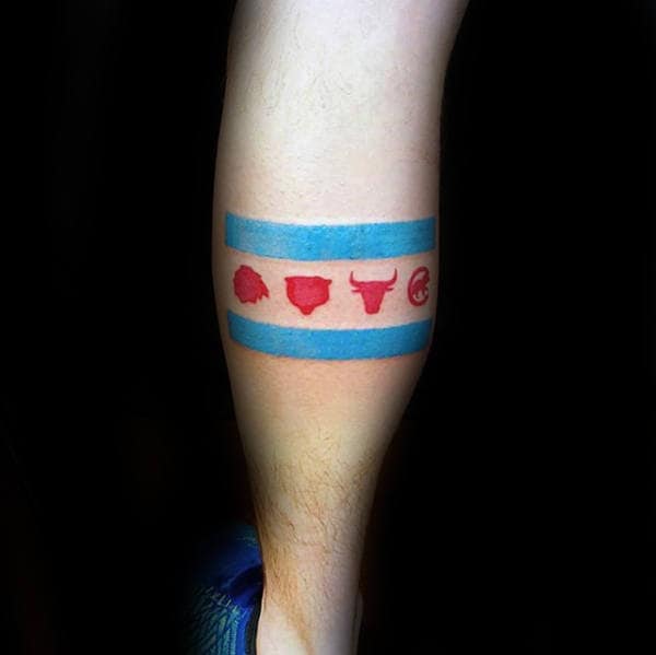 Chicago Flag With Symbols Mens Leg Calf Tattoos