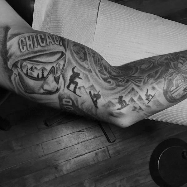 Chicago Helmet And Snowboard Tattoo Male Sleeve