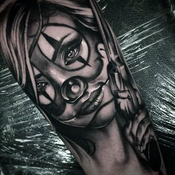 Chicano Female Clown Mens Arm Tattoos