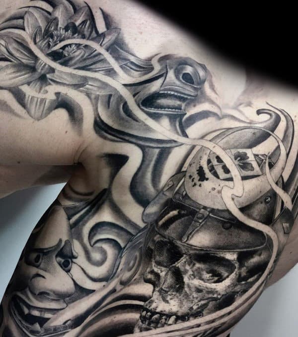 Chicano Male Lotus Flower Back Tattoos