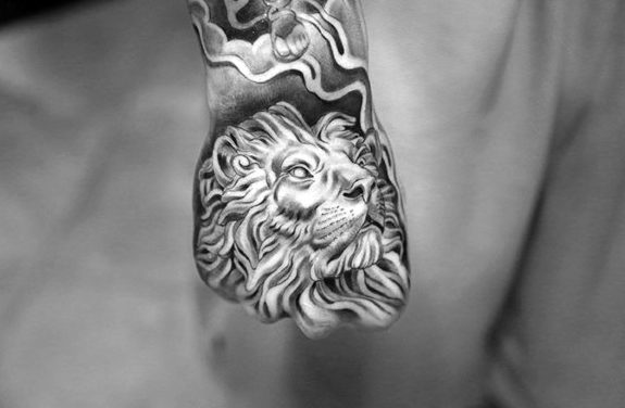 Chicano Mens Lion Hand Tattoo Design Ideas