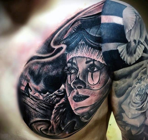 Chicano Mens Skiing Chest Tattoos